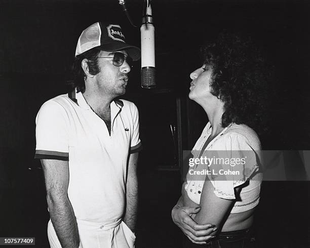 Neil Diamond and Barbra Streisand during "You Don't Bring Me Flowers Anymore" Studio Recording