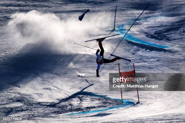 Forerunner crashes prior to the Alpine Skiing Men's Giant Slalom on day nine of the PyeongChang 2018 Winter Olympic Games at Yongpyong Alpine Centre...