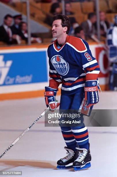 Glenn Anderson of the the Edmonton Oilers skates against the Toronto Maple Leafs during NHL game action March 10, 1990 at Maple Leaf Gardens in...