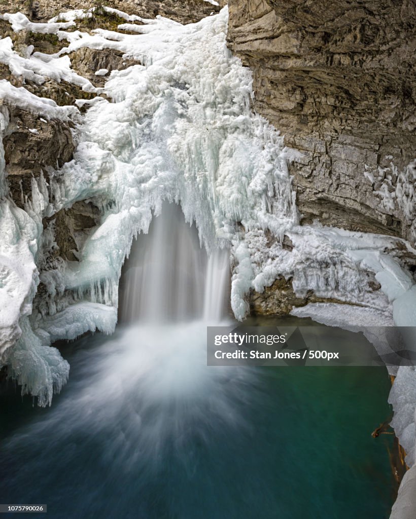 Johnston Canyon Falls in Banff National Park Alberta Canada in winter