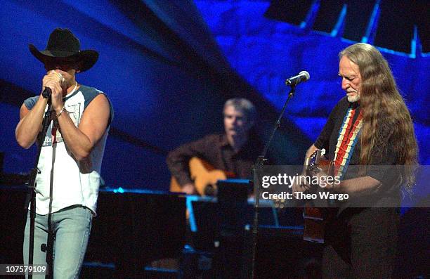 Kenny Chesney and Willie Nelson during "Willie Nelson and Friends: Live and Kickin'" Premieres on USA Network May 26, 2003 - Show at Beacon Theatre...
