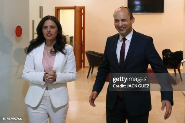 Israel's Minister of Education Naftali Bennett and Israeli Justice Minister Ayelet Shaked announce the formation of new political party HaYemin...