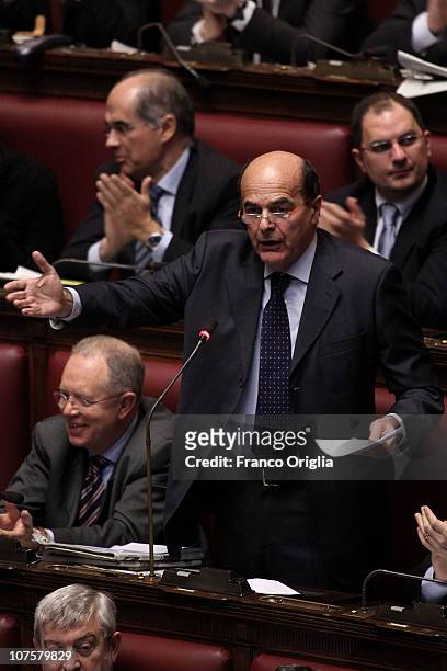 Chairman of the Democratic Party Pier Luigi Bersani holds a speech during the confidence vote for Silvio Berlusconi's government, at the Lower house...