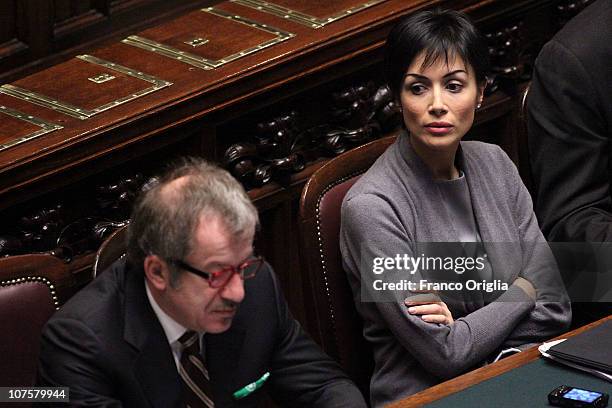 Minister for Equal Opportunity Mara Carfagna and Interior Minister Roberto Maroni attend the confidence vote for Silvio Berlusconi's government, at...