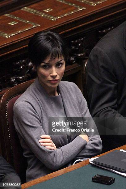 Minister for Equal Opportunity Mara Carfagna attends the confidence vote for Silvio Berlusconi's government, at the Lower house on December 14, 2010...