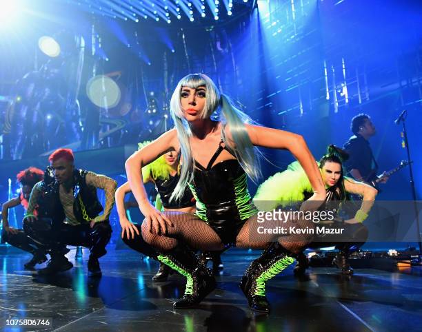 Lady Gaga performs during her 'ENIGMA' residency at Park Theater at Park MGM on December 28, 2018 in Las Vegas, Nevada.