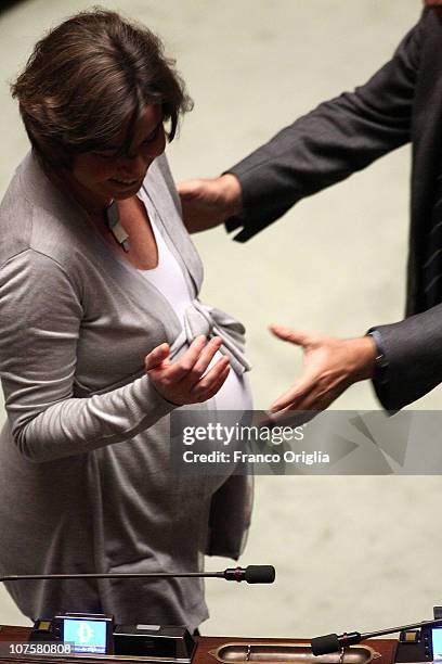 Pregnant deputy of the Democratic Party attends a confidence vote for Italy's Primie Minister Silvio Berlusconi at the Lower house on December 14,...