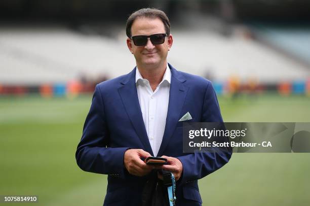 Mark Waugh looks on during day five of the Third Test match in the series between Australia and India at Melbourne Cricket Ground on December 30,...