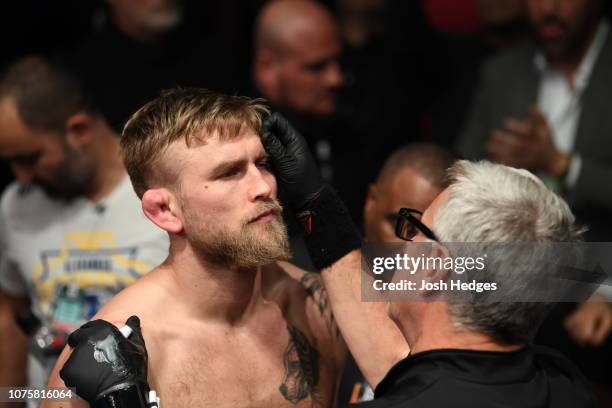 In their women's featherweight bout during the UFC 232 event inside The Forum on December 29, 2018 in Inglewood, California.