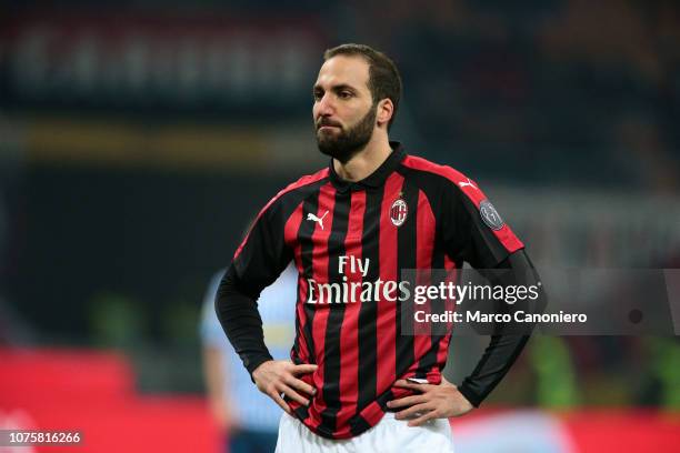 Gonzalo Higuain of Ac Milan during the Serie A football match between AC Milan and Spal . Ac Milan wins 2-1 over Spal.