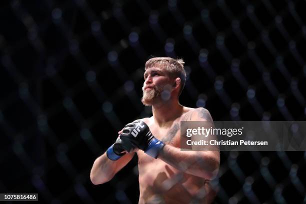 Alexander Gustafsson of Sweden stands in his corner prior to facing Jon Jones in their light heavyweight bout during the UFC 232 event inside The...