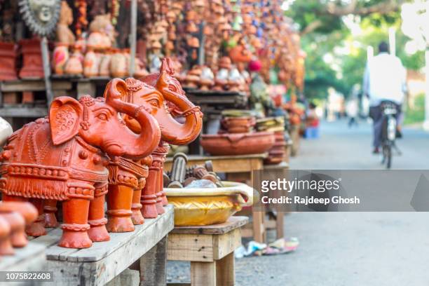 terracota toy elephants - madras indien stock pictures, royalty-free photos & images