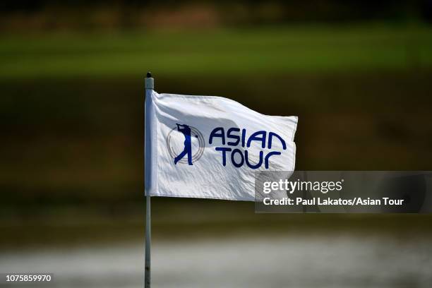 The Asian Tour pin flag during the fifth round of the Asian Tour Qualifying School Final Stage at the Lakeview Resort & Golf Club on December 30,...