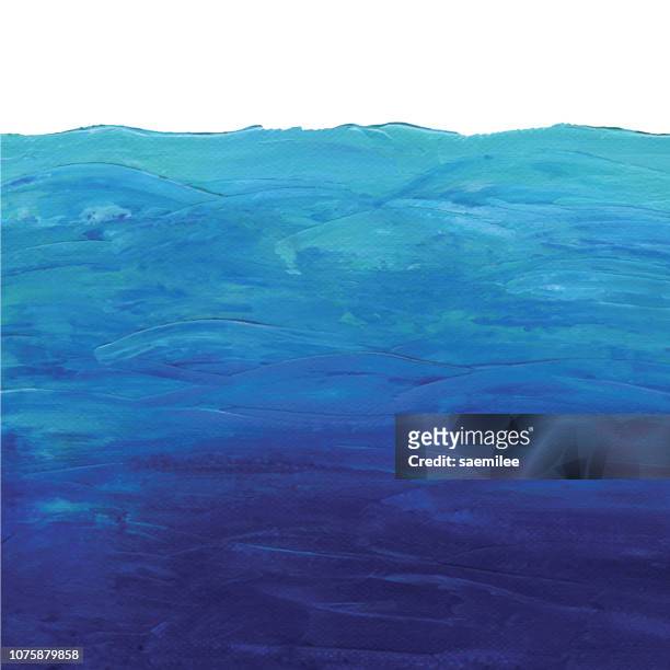 ilustraciones, imágenes clip art, dibujos animados e iconos de stock de pintura acrílica del fondo de océano azul - mar