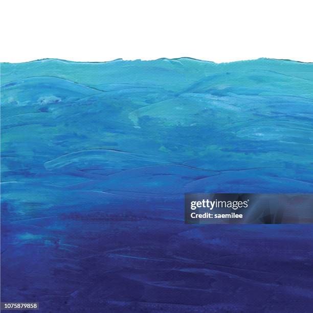 blue ocean background acrylic painting - ocean pictures stock illustrations