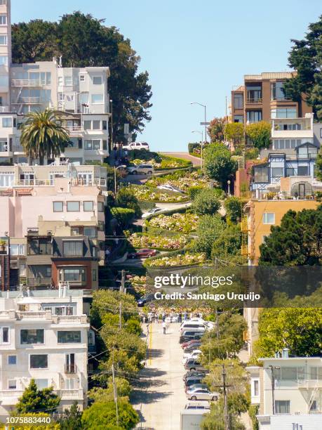 russian hill and lombard street in san francisco - lombard street san francisco fotografías e imágenes de stock