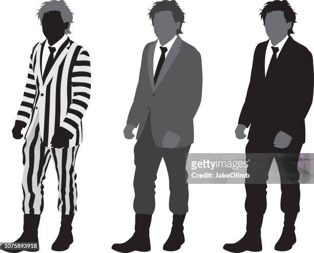 illustrazioni stock, clip art, cartoni animati e icone di tendenza di uomo in abito a righe silhouette - striped suit