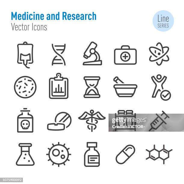 medicine and research icons - line series - conical flask stock illustrations