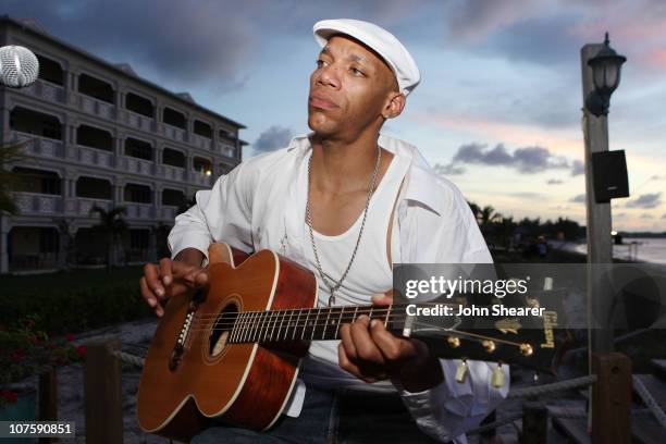 Musician Damon Cooper performs at "Music on the Deck" at the Alexandra Hotel during the Turks and Caicos Film Festival on October 17, 2007 in Turks...