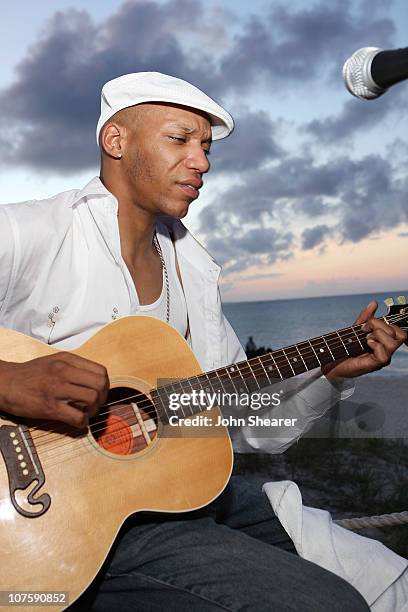 Musician Damon Cooper performs at "Music on the Deck" at the Alexandra Hotel during the Turks and Caicos Film Festival on October 17, 2007 in Turks...