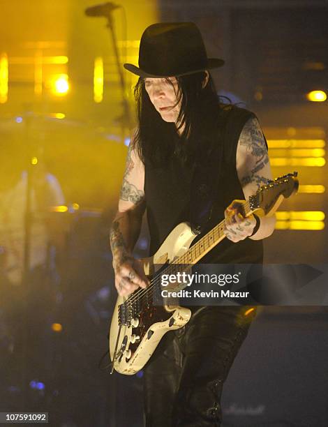 Mick Mars of Motley Crue performs at "The Late Show with David Letterman" to promote their new album "Saints of Los Angeles" and to kick off their...