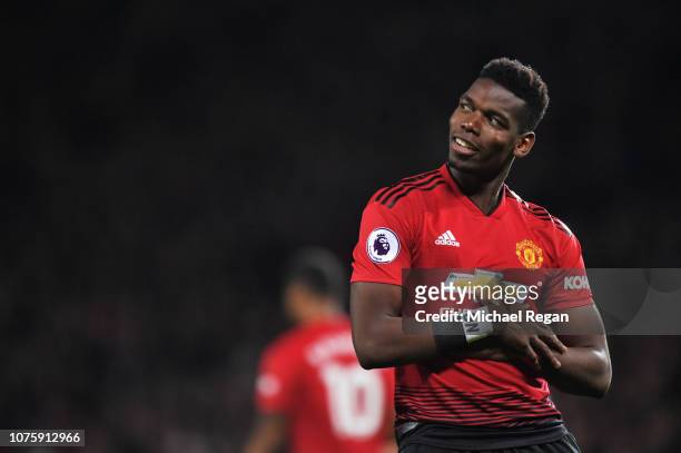 Paul Pogba of Manchester United celebrates as he scores his team's first goal during the Premier League match between Manchester United and AFC...