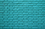 Turquoise Colored Brick Wall at La Boca in Buenos Aires of Argentina for Background, Texture or Pattern
