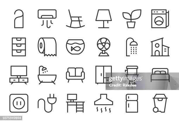 home and living icons - light line series - shower stock illustrations