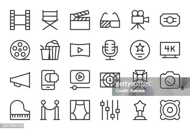 stockillustraties, clipart, cartoons en iconen met film industrie pictogrammen - lichtlijn serie - film and television screening