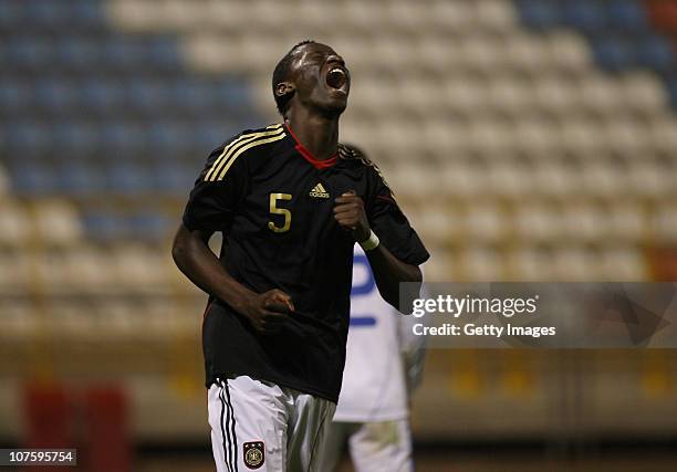 Rudiger Antonio of Germany celebrates after scoring a goal during the U18 international friendly match between Israel and Germany on December 14,...