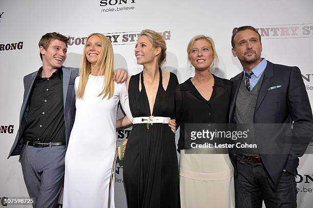 Actors Garrett Hedlund, Gwyneth Paltrow, director/writer Shana Feste, producer Jenno Topping and singer/actor Tim McGraw attend the "Country Strong"...