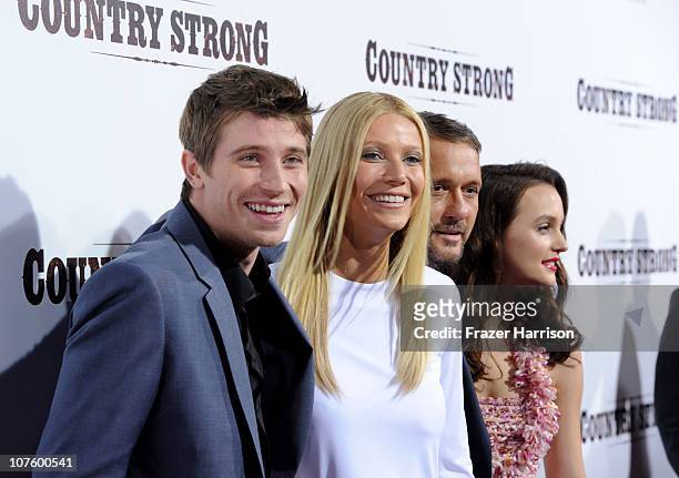 Actors Garrett Hedlund, Gwyneth Paltrow,Tim McGraw, Leighton Meester arrive at the screening of Screen Gems' 'Country Strong' at The Academy of...