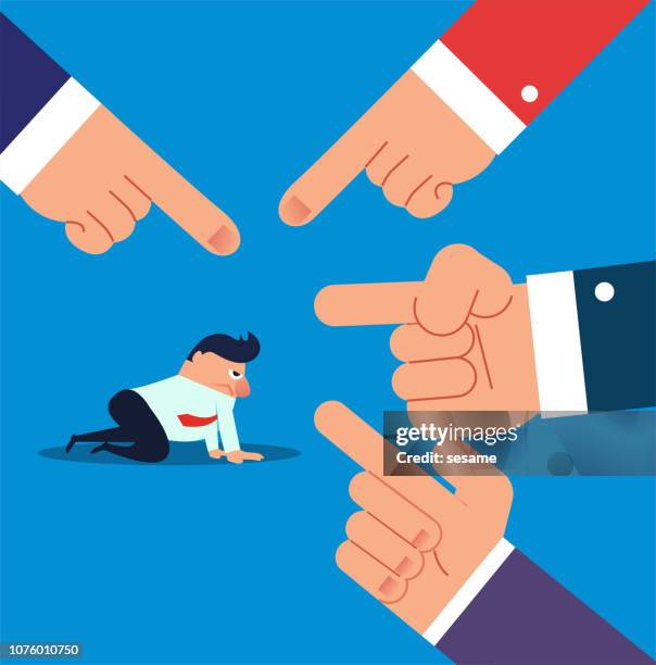 businessman is pointed by four fingers - uncomfortable office stock illustrations