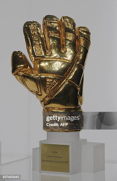 The FIFA Soccer World Cup 2010 award Golden Glove, pictured ahead of the awarding ceremony at the headquarters of German sportswear maker Adidas in...