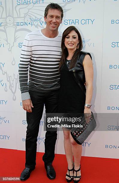 Glen McGrath and wife Sara Leonardi arrive for an exclusive Bon Jovi concert at Star City on December 15, 2010 in Sydney, Australia.