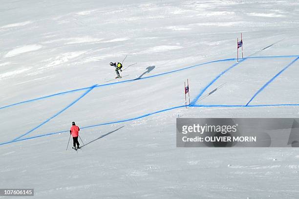 Norway's Aksel Lund Svindal performs during the first training of the men World Cup Downhill on December 15 in Val Gardena. Swiss Didier Cuche...