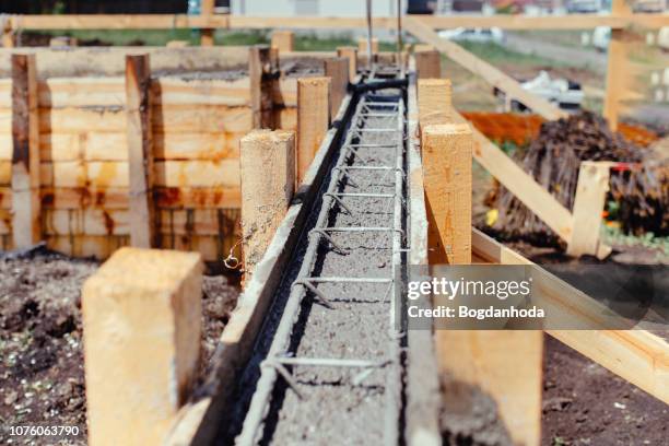 Foundation site of new building - construction industry details, cement and concrete building