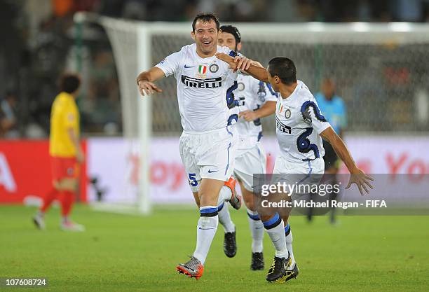 Dejan Stankovic of FC Internazionale Milano celebrates scoring to make it 1-0 during the FIFA Club World Cup match between Seongnam Ilhwa Chunma FC...