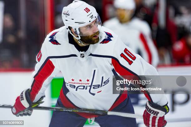 Washington Capitals Right Wing Brett Connolly waits for a face-off during first period National Hockey League action between the Washington Capitals...