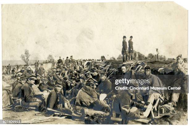 View of Union soldiers, in the trenches, Petersburg, VA, c 1864. From the Mead Collection.