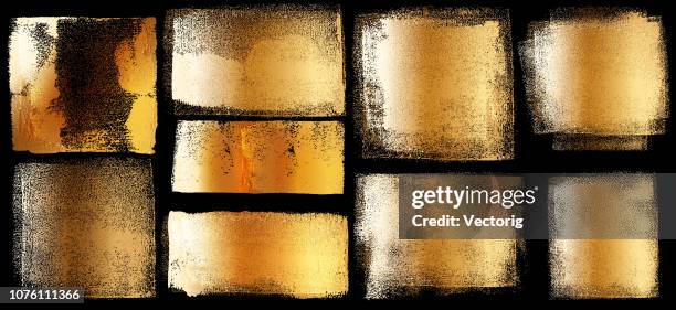 grunge brush stroke paint boxes backgrounds - gold leaf stock illustrations