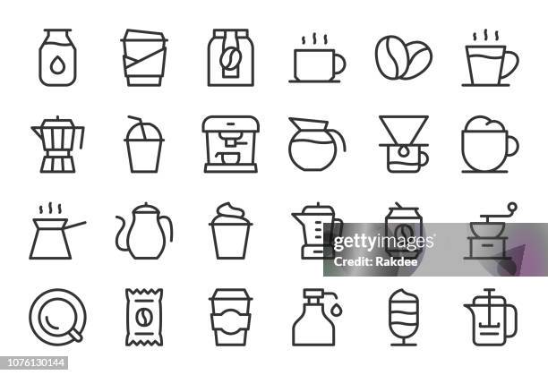 stockillustraties, clipart, cartoons en iconen met koffie icons - lichtlijn serie - koffie
