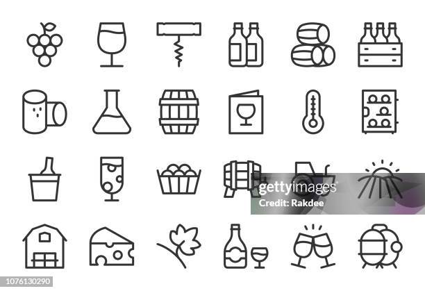 stockillustraties, clipart, cartoons en iconen met producent icons - lichtlijn serie - kurk drankenbenodigdheden