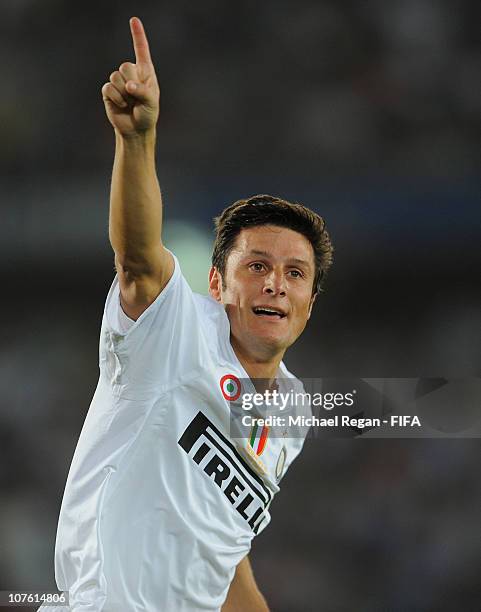 Javier Zanetti of FC Internazionale Milano celebrates scoring to make it 2-0 during the FIFA Club World Cup match between Seongnam Ilhwa Chunma FC...