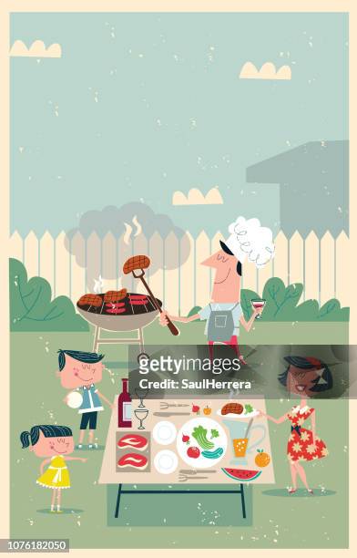 outdoor barbecue meeting - building terrace stock illustrations