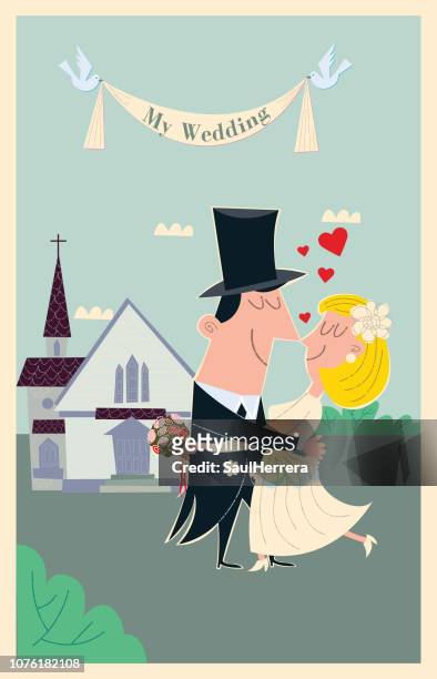stockillustraties, clipart, cartoons en iconen met net getrouwd paar / bruiloft - bridegroom