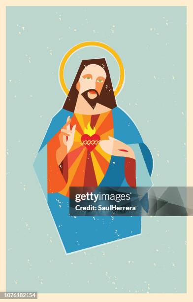 sacred heart jesus christ - mexican catholic stock illustrations