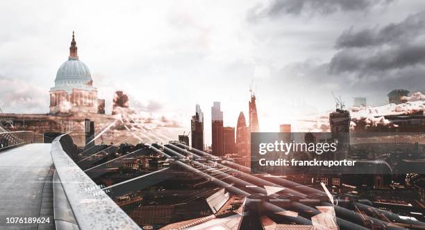 london skyline double exposure - lloyds of london imagens e fotografias de stock