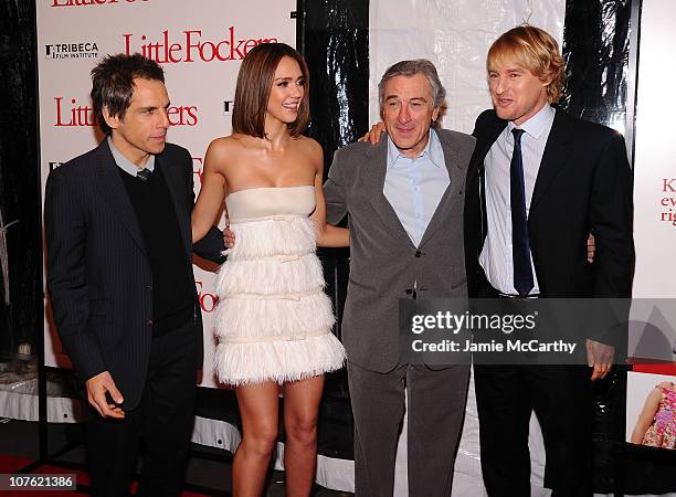 Actors Ben Stiller, Jessica Alba, Robert De Niro and Owen Wilson attend the world premiere of "Little Fockers" at Ziegfeld Theatre on December 15,...