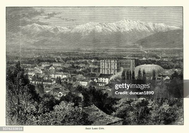 view of salt lake city, late 19th century - salt lake city stock illustrations